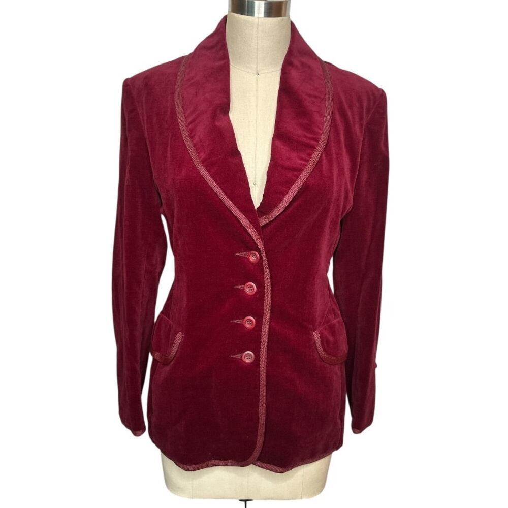 VTG 70s Liz Claiborne Burgundy Red Velvet Blazer Jacket Sz 12 Runs Small Sz 4